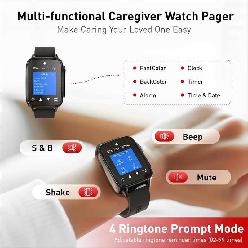 CallToU Wireless Caregiver Pager Call Button for Patient Nurse Alert System for Elderly Monitoring 1000ft Waterproof Call Bell for Home 1 Receiver Wrist Pager 5 SOS Call Buttons - Image 3
